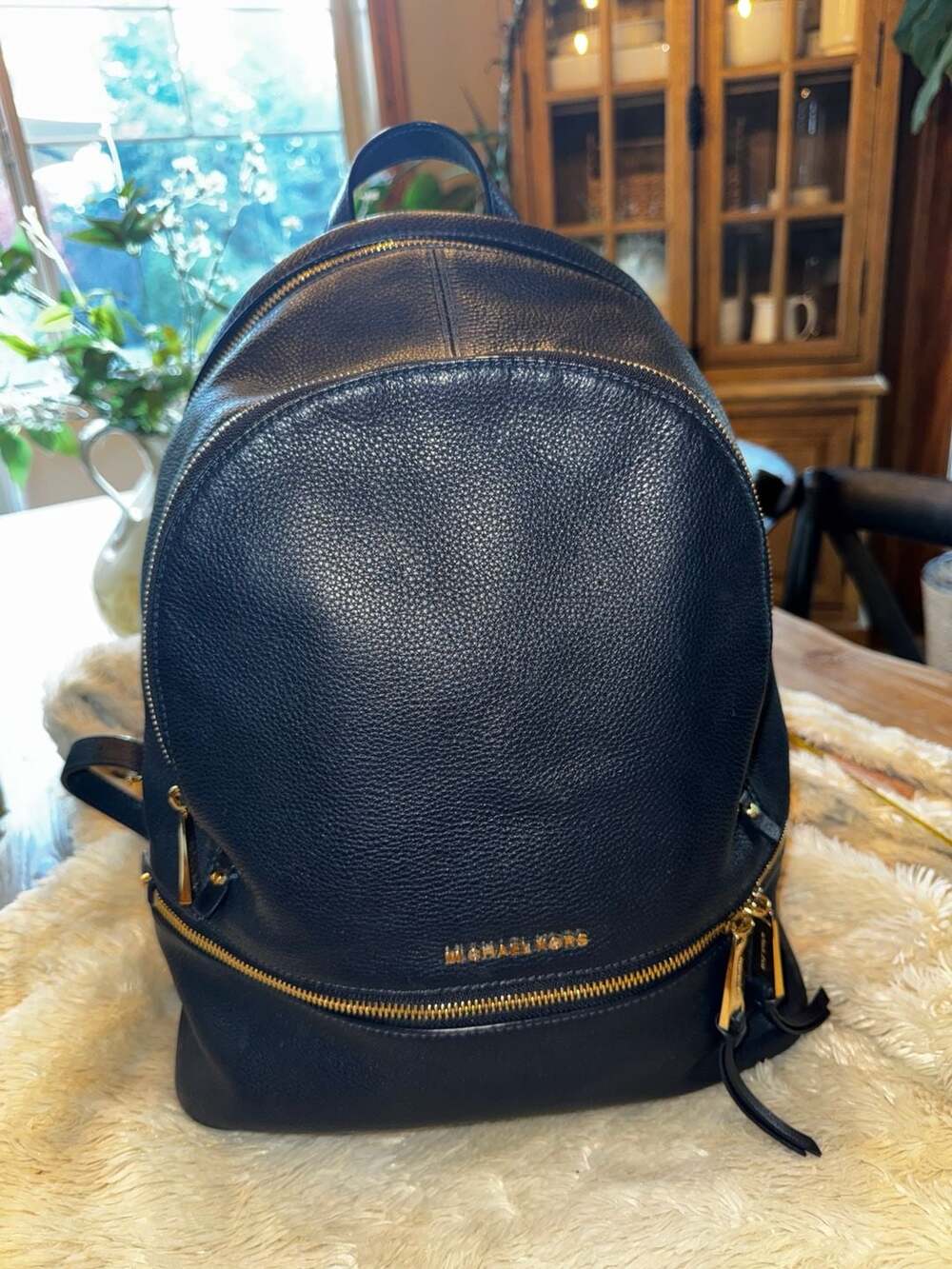 Michael Kors Rhea Zip Backpack Large Navy Pebble Leather
